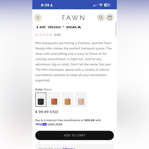 Fawn Design Black Bag with Gold Details - Picture 2 of 7